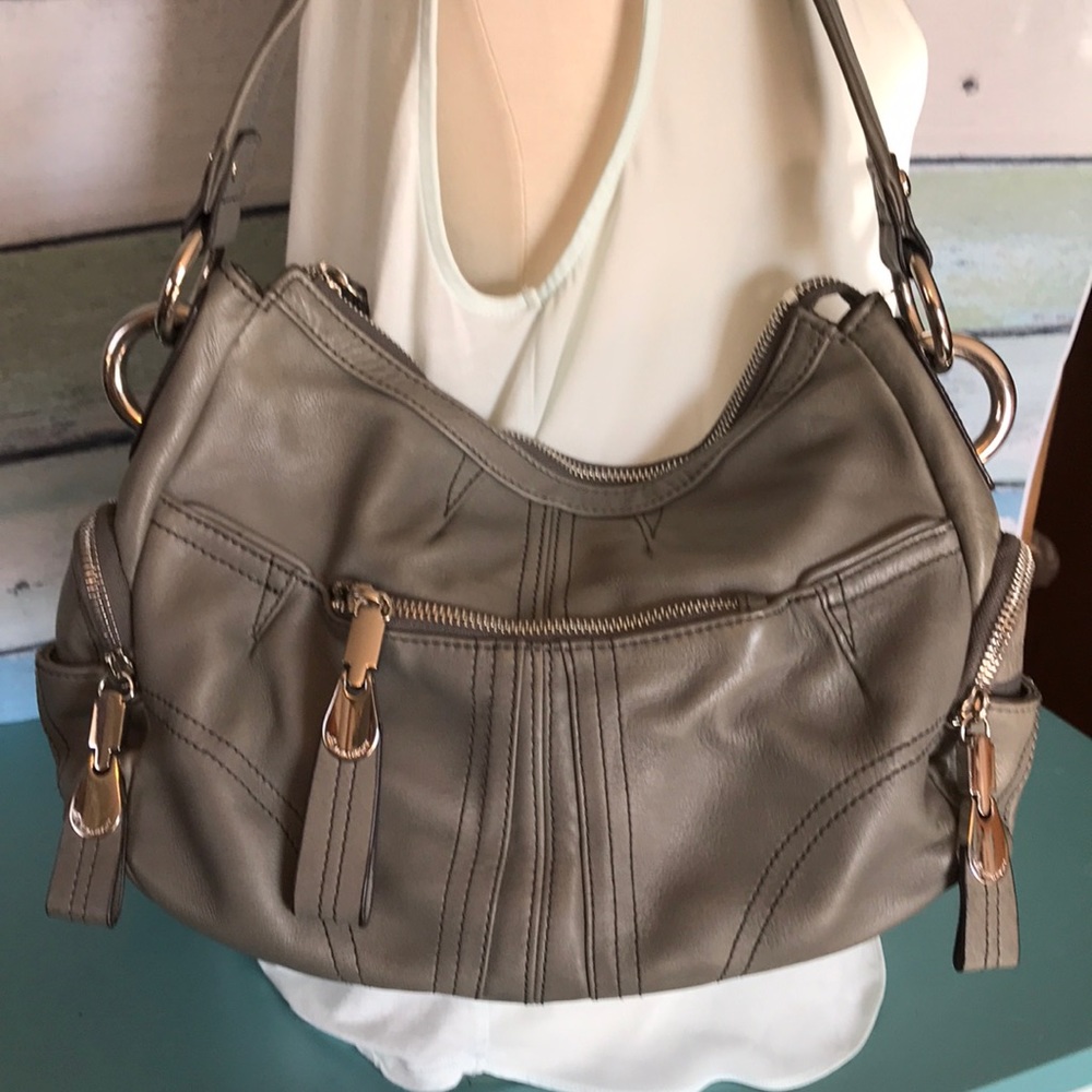 Grey leather B Makowsky hobo shoulder bag